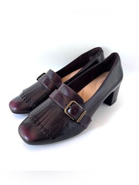Clarks Artisan Tealia Maye Block Heel Shoes in Aubergine Patent Leather Size 6